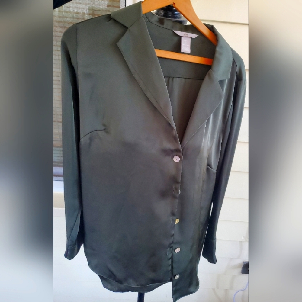 H & M Satin shirt size large in muted green
